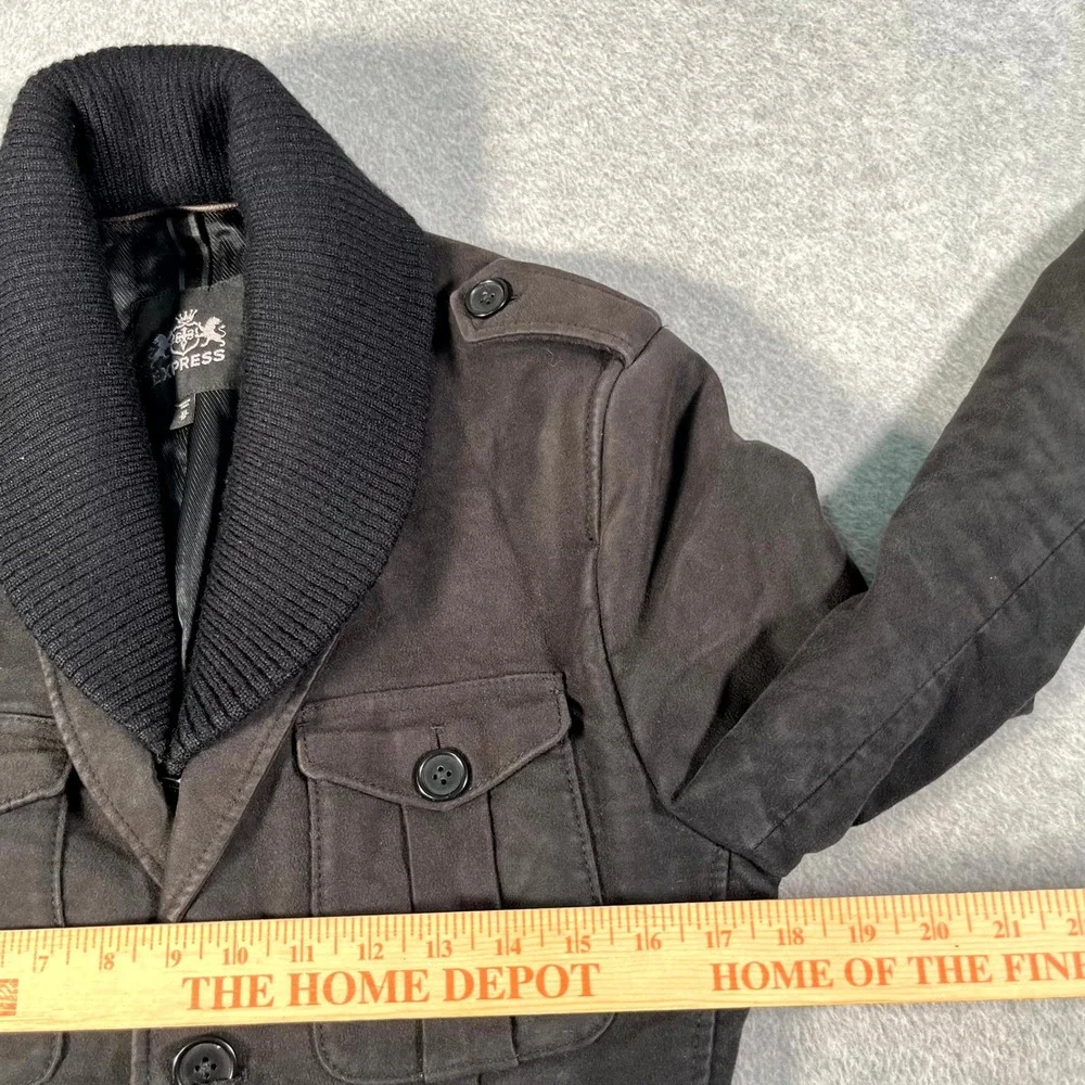 Express Jacket Mens XS Brown Lined Utility Pockets Ribbed Collared Button Front